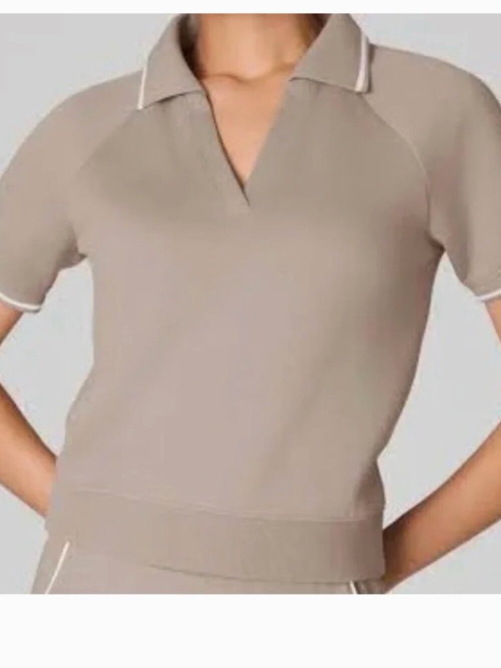 SPANX Women's AirEssentials Pique Polo Taupe Short Sleeve Collared Top Size M - Picture 3 of 8